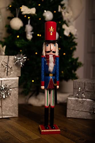 Marco Paul 70 cm Blauer Nussknacker-Soldat Statue - Handbemalte Weihnachtsdekoration für Innenbereich, Großes Hölzernes Spielzeug
