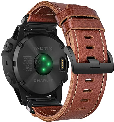 Kompatibel mit Garmin Uhrenarmband, Echtes Lederarmband, Retro Vintage Armband für Fenix/Forerunner/Vivoactive/Approach/MARQ/Quatix/D2 Series Tough Ersatzband