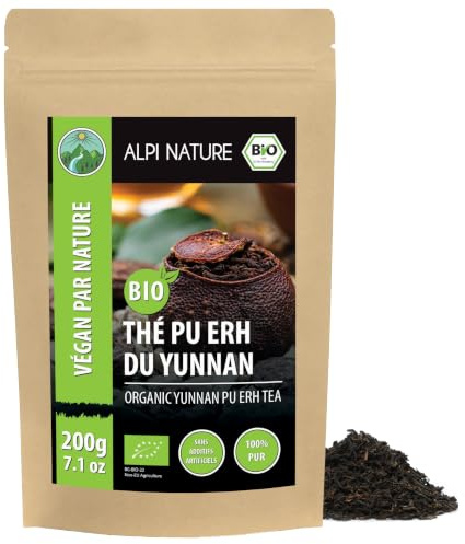Alpi Nature Pu Erh Tee BIO aus Yunnan 200g, Yunnan Pu-Erh-Tee | Puerh Tea lose für Kräutertee, natürlich koffeinhaltig