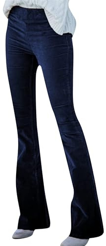 YMING Donne Elastic Wait Bell Bottom Pants Casual Pantaloni Elastici in Corduroy Pantaloni Sciolti Blu Scuro M