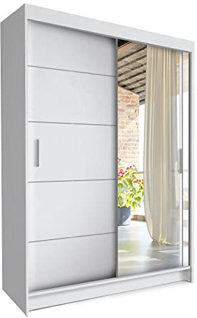 COMFATRA Nevada 120cm Double Wardrobe with Sliding Doors Mirror Wardrobe, 2 Door Wardrobe with Large Capacity and Easy Assembly, Space Saving Wardrobe for Bedroom Furniture (White)