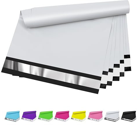 Vapulcio Versandtaschen aus Polymaterial, 25,4 x 33 cm, Weiß, Versandtaschen, Versandtaschen, wasserdichte und reißfeste Verpackungsbeutel für kleine Unternehmen, selbstverschließend und Privatsphäre,