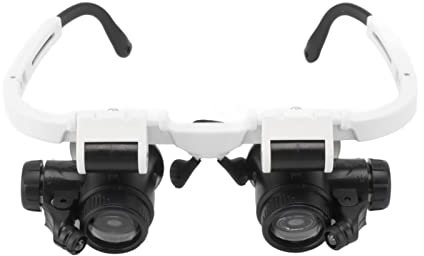 Head Mount Magnifying Glasses, Hands Free Bracket Magnifier 8X 15X 23X with 2 LED Lights for Close Work, Dual-lens Eye Loupe Magnifier for Electronics Jeweler Watch Repair