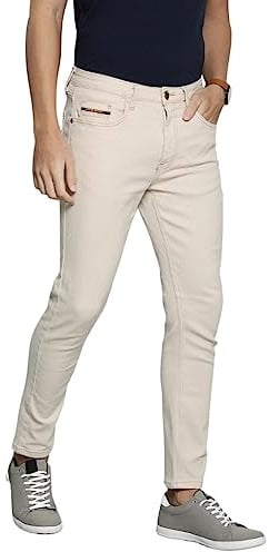 The Indian Garage Co Men's Carrot Fit Solid Mid-Rise Stretchable Jeans