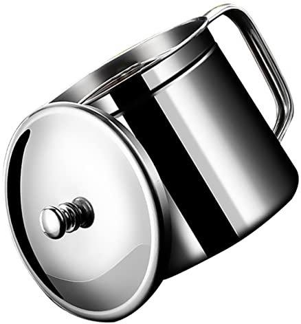 Cabilock Cooking Oil Filter Jug Lid Oil Strainer Oil Storage Can Stainless Steel Grease Can for Kitchen