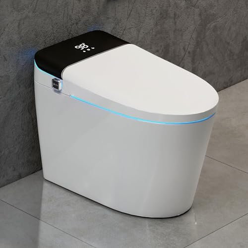 Smart Toilet With Auto Open & Close Lid, Flush, One Piece Toilet With Built-in Bidet, Modern Elongated Design, LED Night Light, HD Display, Remote Control