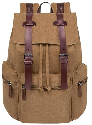 VAZUOOL Sac à dos en toile pour ordinateur portable de 15,6 pouces, marron