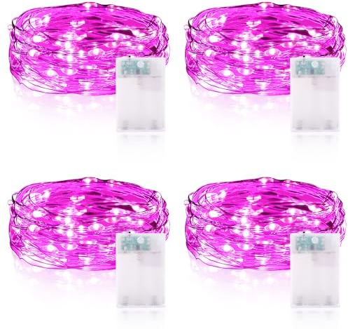 Vacoulery Fairy Lights, 2M 20LED Battery Operated Led String Lights with Timer for Valentines Day Decoration, Bedroom, Wedding Decoration (Pink, 4 Packs)
