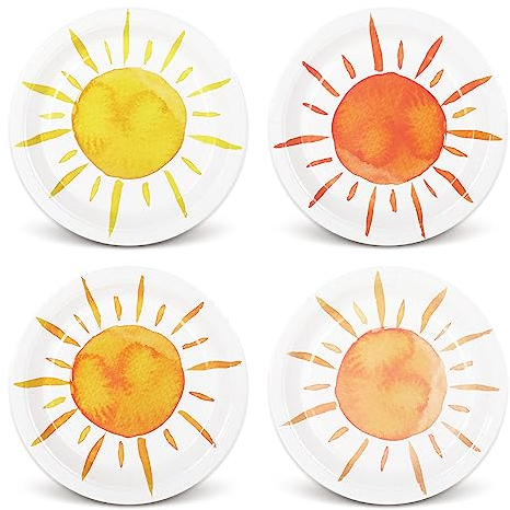 Whaline 40 Stück Pappteller mit Boho-Sonnenmotiv, 22,9 cm, bunte Sonne, rund, Einwegteller, Boho, Hippie, Sonnenschein-Teller, erste Reise um die Sonne, Geschirr für Geburtstag, Hochzeit, Party,