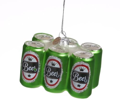 MARELIDA Weihnachtsbaumschmuck Sixpack Bier - Glas - inkl. Aufhänger - H: 5,1cm - grün