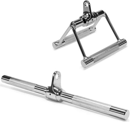 Yes4All Double D Handle Press Down Cable Machine Attachment Set, Double Grip Rotating Handle, Straight Rotating Bar Cable Attachment for Home Gym