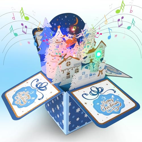 3d Christmas Cards Pop Up with Light and Music, 3D Santa Fireplace Merry Christmas Greeting Card with Envelope, Christmas Cards for Family Members, Wives, Husbands, Mums (Heiligabend)