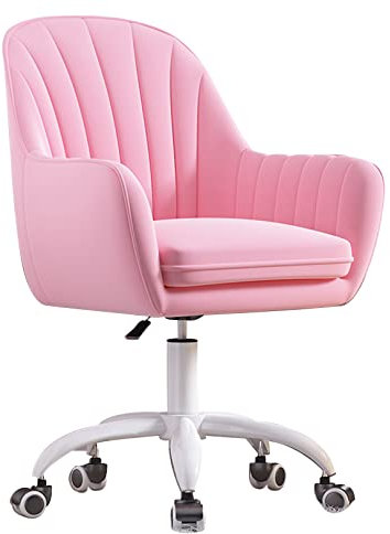 Ergonomischer Bürostuhl, Samt-Schreibtischstühle für das Heimbüro mit Armlehnen, Lendenwirbelstütze und Kissen und weißem Untergestell (Pink)