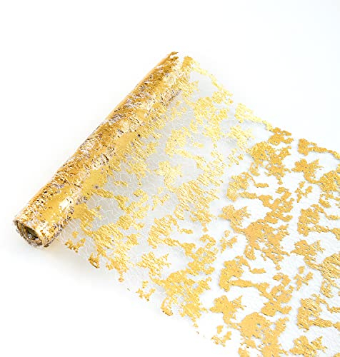 DROMCOM Tischläufer Rolle Gold, 25Mx28CM Glitzer Gold Tischdecken Hochzeit Dekostoff Langer Metallic Gold Tischband Tisch Läufer für Party Hochzeit Taufe Geburtstag Weihnachten