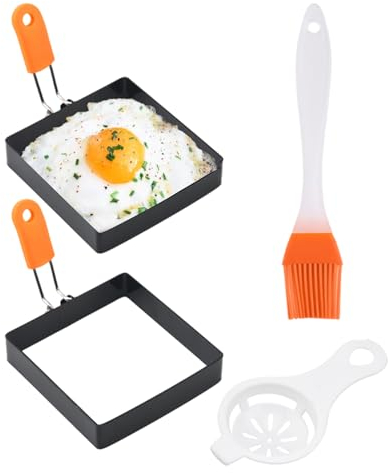 Povanjer Stampo quadrato per uova, in acciaio inox, con manico in silicone, per colazione, omelette, panini