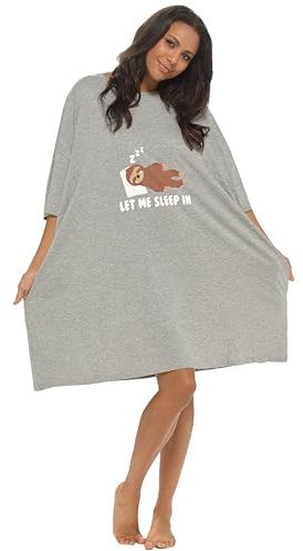 Daisy Dreamer Womens Baggy Nighty Night Dress Oversized T Shirt Ladies Nighties Short Sleeved 100% Cotton Nightshirts, Sloth