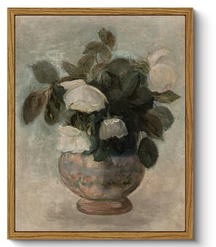 ARPEOTCY Framed Canvas Wall Art Prints, Bathroom Kitchen Shelf Decor, Classical Roses Picture Paintings Wall Decor, Vintage Decor for Bedroom Living Room Hallway Table, Aesthetic Room Decor, 20x25cm