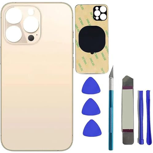 Mingxiong 13 Pro Max Rear Cover Back Glass Replacement for iPhone 13 Pro Max Back Glass Replacement with Pre-Installed Adhesive + Reparing Toolkit(Gold)