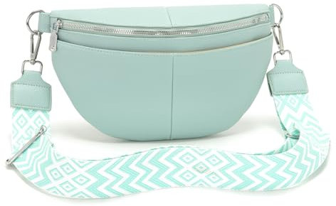 SOGYECS Bauchtasche Damen Hellgrün 30CM Umhängetasche Damen mittelgroß Gürteltasche Crossbody Bag Damen Brusttasche Leder XL