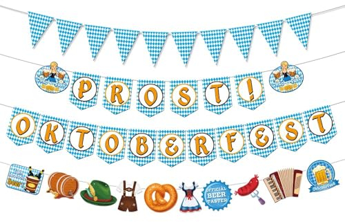 Goldenland Oktoberfest Girlande - 4 Stück Bayerische Flagge, Deko Banner und Bunting Zeichen für Bierfest Party Dekoration