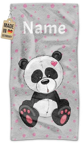 PR Print Royal Kinder-Handtuch mit Name personalisiert - Panda - Geschenk für Jungen & Mädchen, Tier Geschenke, Kindertag, Schwimmunterricht | Handtuch Personalisieren 140 x 70 cm