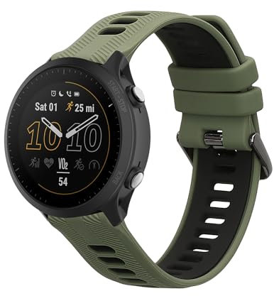 kwmobile Pulsera compatible con Garmin Forerunner 965/955 / 945/745 correa - 1x Correas de silicona flexible - Tamaño ajustable - verde oscuro/negro