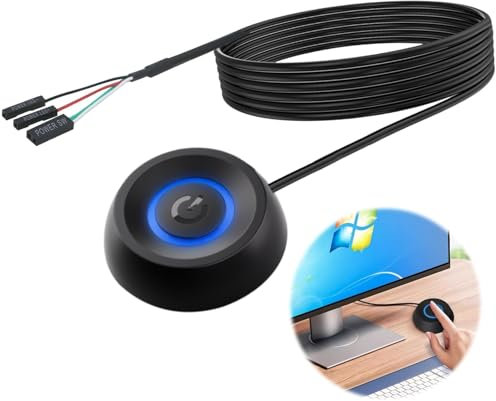 Interruptor de Alimentación para PC con luz LED (Negro) 1.8m, Interruptor de Encendido del Ordenador de Sobremesa, Adaptador de Control de Encendido y Apagado de Escritorio