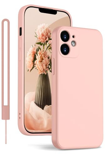 KPPIT Hülle für iPhone 12 Hülle Silikon mit Lanyard, Handyhülle für iPhone 12 Ultra Dünn mit Microfiber,Kratzfeste Rundumschutz Schutzhülle Rosa