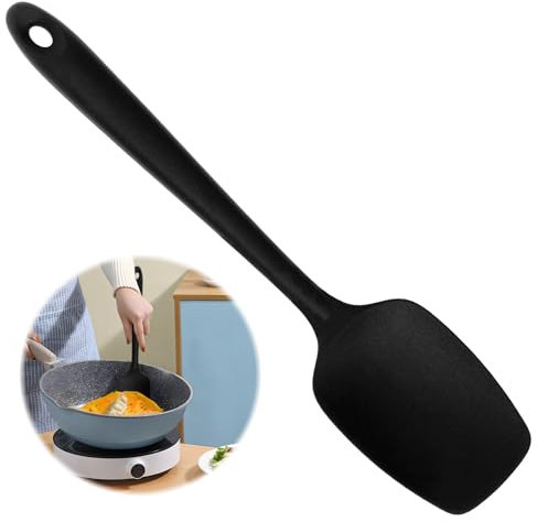 Spatule à Cuillère en Silicone: 250℃ Résistante à la Chaleur en Caoutchouc sans Soudure Flexible, pour Mélanger, Remuer et Racler, Sans BPA, Design Sans Soudure, 28.3 cm, Noir