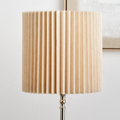 Natural Linen Hard Pleat Drum Lampshade | Classic Neutral Tone Shade for Table and Floor Lamps | Elegant Soft Light Diffusion for Living Room and Bedroom (30cm)