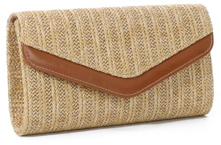 EVEOUT Straw Envelope Clutch Women Summer Raffia Beach Purse with Chain Strap Boho Woven Crossbody Handbag for Wedding Party Holiday