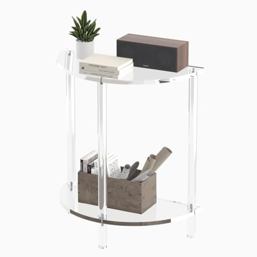Carzi-Crea Acryl-Konsolentisch 30 cm D x 60 cm B x 79,2 cm H, halbrunder Konsolentisch für Eingang, Sofa, Foyer, Flur, Wohnzimmer, modern, 2-stöckig, transparent (Halbmond-Stil