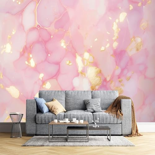 JEDTAKCT Wallpaper Gold Foil Water Ripple Photo Wallpaper for Living Spaces Feature Walls, Kitchen Bedroom Hallway Dining Room, Pink Marble Decoration Poster 138X101 Wall Covering