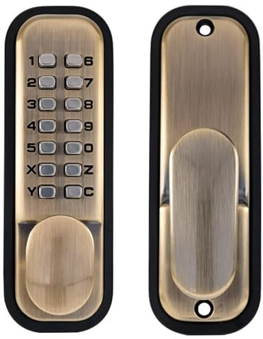 EAI Digital Code Door Lock | Antique Brass Push Button Mechanical Digital Codelock with Hold Back Function | for Internal & External Use