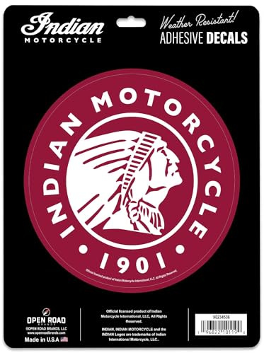 Indian Motorcycle - Logo Officiel en Vinyle Autocollant - Vintage - Moto - Pour Voiture, Vélo, Casque - Rouge
