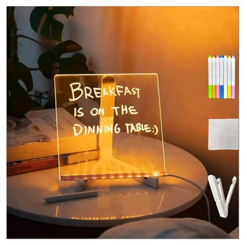 Hazomeu Tableau a Dessin LED avec 7 Stylos Néons et Support Réglable Tablette Dessin Lumineuse Essuyable Lumi Board,15x15cm
