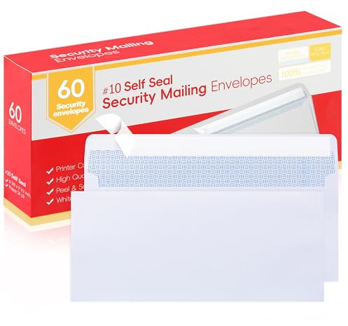 Zzrywuty #10 Letter Size Mailing Envelopes for Business, 60pcs Self Seal Windowless Security Envelopes 4-1/8 x 9-1/2 Inch White 24LB Paper