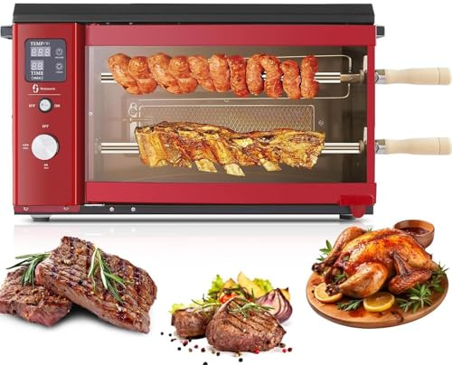 Rotisserie Grill, 2 Layer Auto Rotating Kebab Skewer Machine with Temperature Adjustment & Timer, 30L Smokeless Griddle for Restaurant, Party, Snack Bar