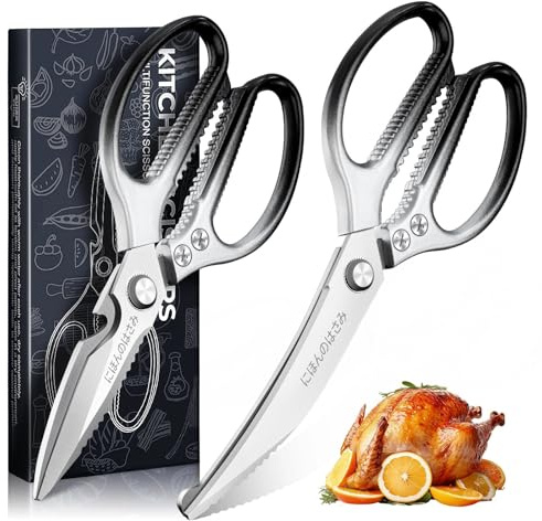 DRAGON RIOT Kitchen Scissors Set, 2 Pack Poultry Shears Dishwasher Safe | Black Heavy Duty Kitchen Shears for Meat, Fish, Vegetables, Chicken, Turkey, Gifts for Women, Non-Slip Handles