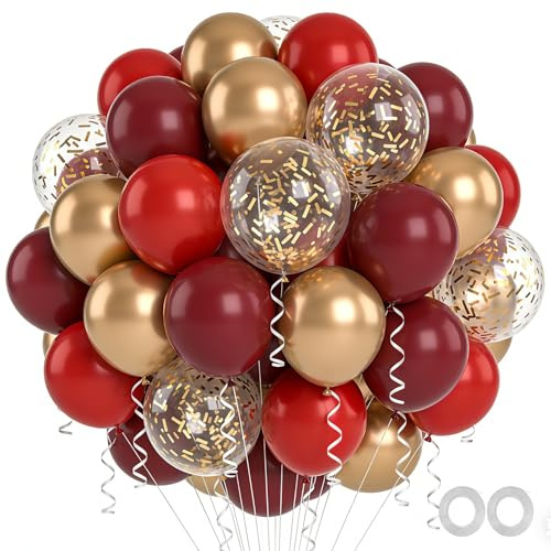 JasGood Luftballons Geburtstags Rot Gold 60 Stück Helium Ballons für Geburtstagsdeko Hochzeit Taufe Abschluss Party Deko Babyparty Jugendweihe Verlobung,12Zoll