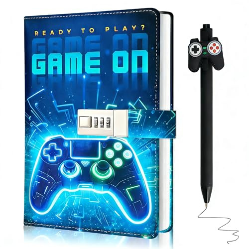 Tagebuch mit Schloss Jungs, Tagebuch Jungs Kinder Notizbuch mit Schloss | Schule Schulanfang Geburtstag Geschenke für Jungen 8 9 10 11 12 13 14 15 Jahre, Game Tagebücher mit Code & Stift für Teenager