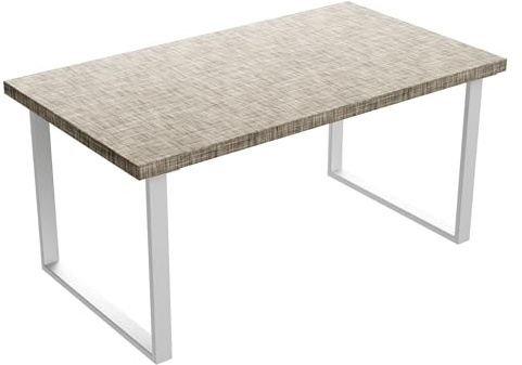 FRANKYSTAR Esstisch aus Holz und Metall mit quadratischen Füßen weiß 220 x 100 cm grau strukturiert