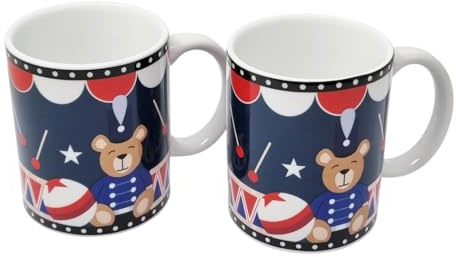 Bialetti Set 2 Tazze Mug da Colazione Merende Colorate Design con Orsetti Joyful Memories in Ceramica 36cl Lavabili