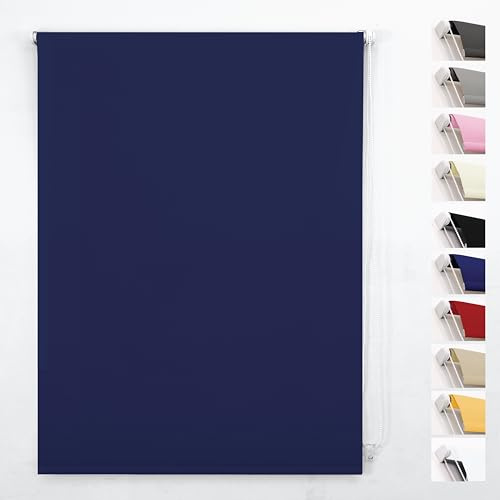 FUNKY GADGETS Roller Blinds Blackout Window Blind, Navy 235W x 165H cm | 100% Blackout Thermal Insulated UV Protection Trimmable Easy Fit Child Safe Window Blinds for Kitchen, Home Office