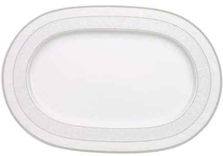 Villeroy und Boch - Gray Pearl Platte, elegante Servierplatte mit Ornamentverzierung aus hochwertigem Premium Bone Porzellan , 35 cm