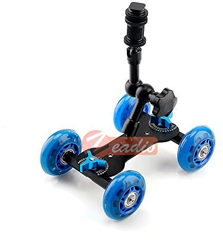 Zeadio 7 Magic Arm Tabletop tragbare Skater Dolly Triebwagen Kits für alle LCD-Feldmonitor, Canon Nikon alle Video DSLR-Kamera Rig, Blitzlicht, Mikrofon (blau)