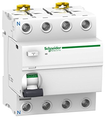 Schneider Electric A9R81425 Interruptor diferencial iID, 4P, 25A, 30mA, clase AC de la gama Acti9, Blanco