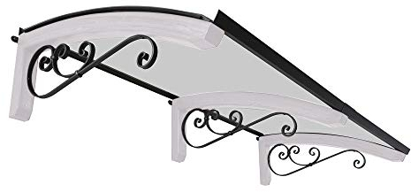 Vordach aus hölzern für den Außenbereich Farbe Weiss und grau, Transparente kompakte Polycarbonatabdeckung, Modell Legno RICCIO, Haustür-Vordächer Größe 100 x 250 cm