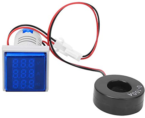 Wechselspannungs Strommessgerät, Wechselstrom 60-500 V 0-100 A 20-75 Hz Frequenzmesser Multifunktions Energie Panel Messgerät LCD Digitalanzeige Amperemeter Voltmeter(Blau)