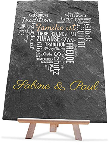 wandmotiv24 individuelle Schiefertafel als Geschenk für Familie, Größe 20 x 30 cm, Schiefer-Herz aus Wörtern, Geburtstag, personalisierte Geschenke, Mama, Papa, Family, Geschenkidee, Deko M0442